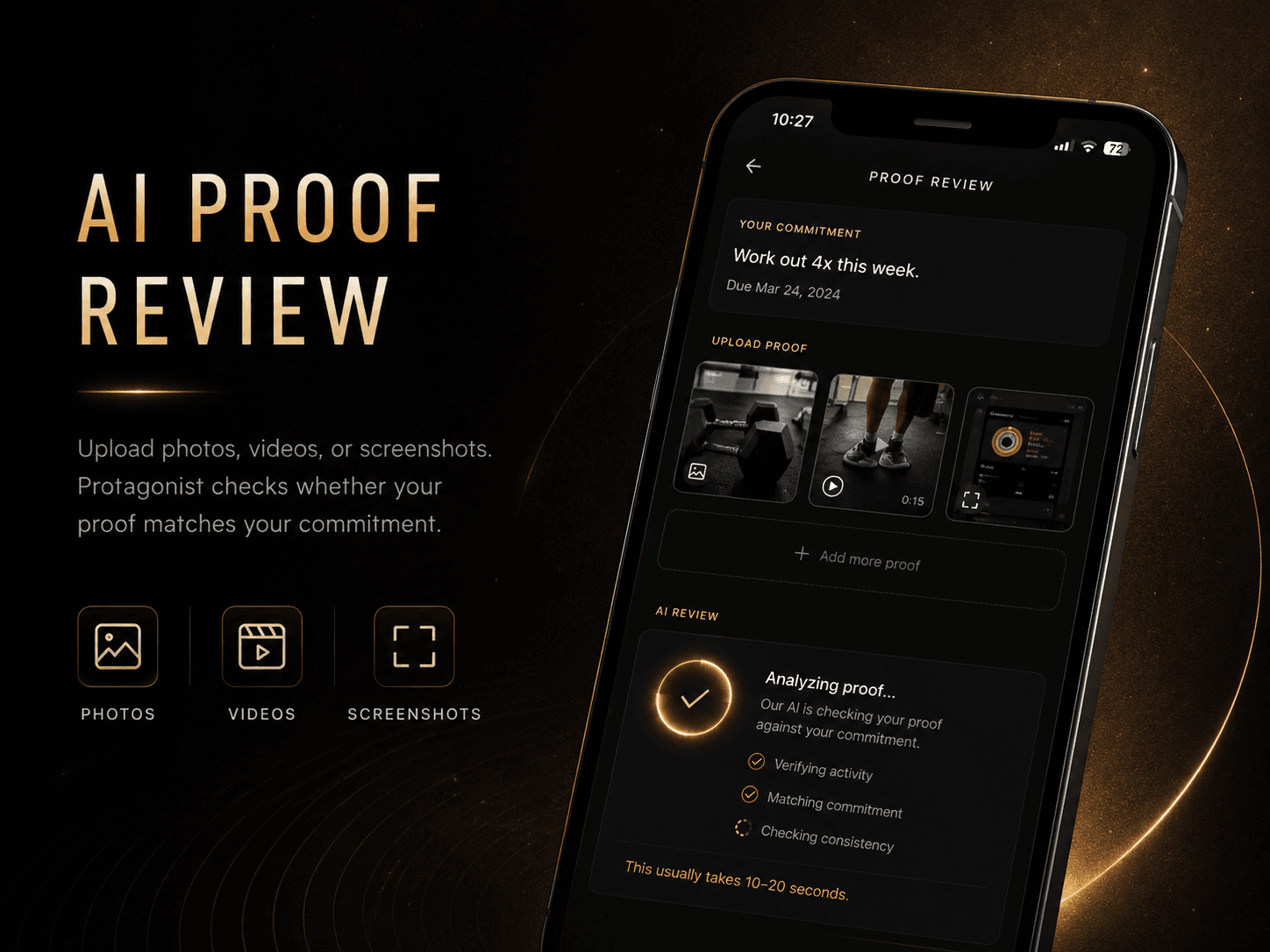 Protagonist app feature screen for AI proof review